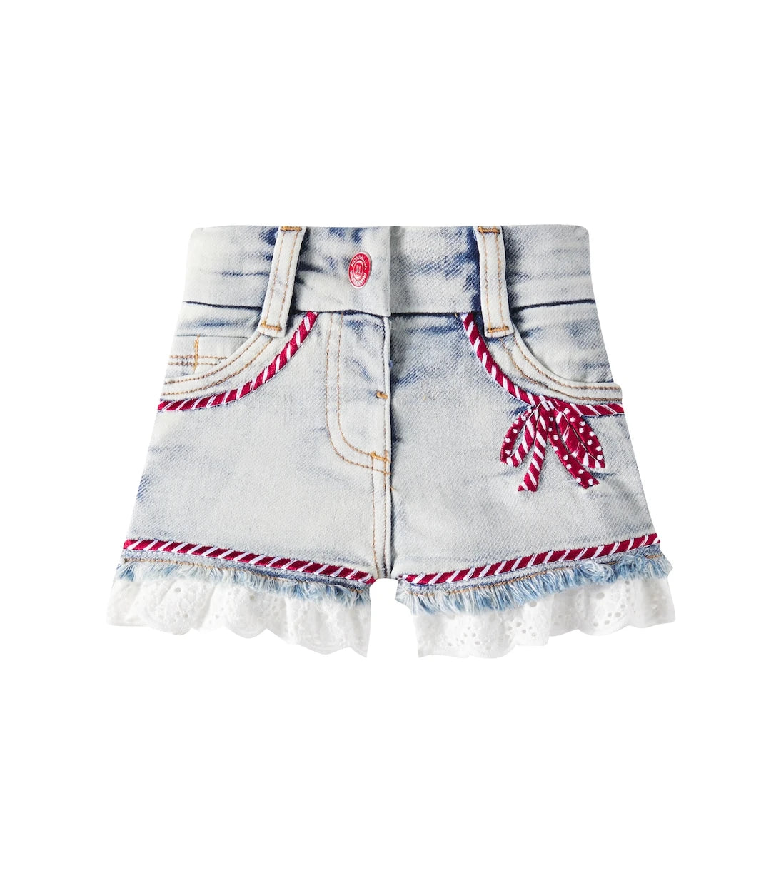 Monnalisa - Baby ruffled lace-trimmed denim shorts