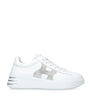 White Leather Rebel Crystal-Embellished Sneakers