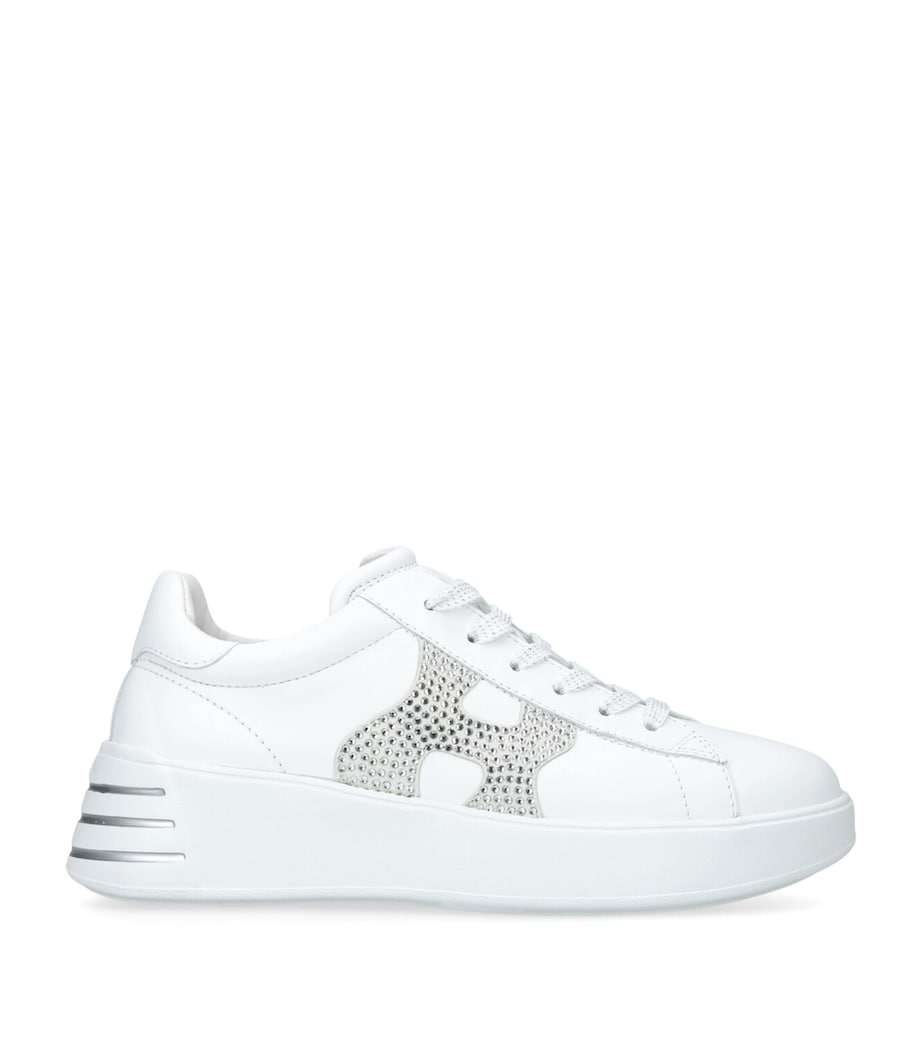 White Leather Rebel Crystal-Embellished Sneakers
