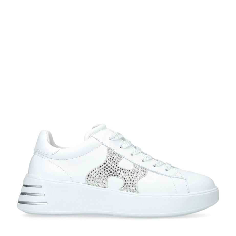 White Leather Rebel Crystal-Embellished Sneakers