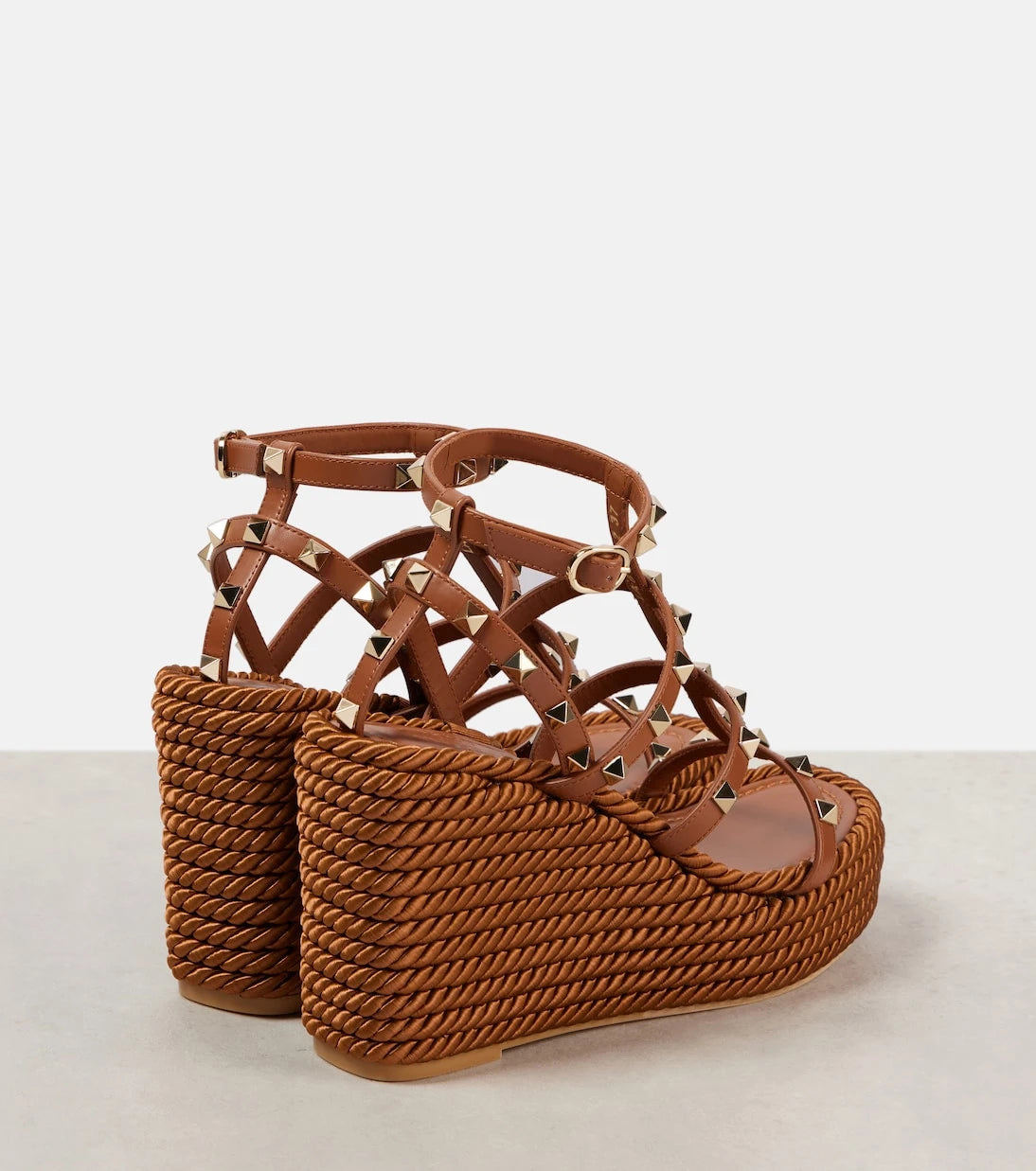 Valentino Garavani - Rockstud Torchon 95 leather espadrille wedges