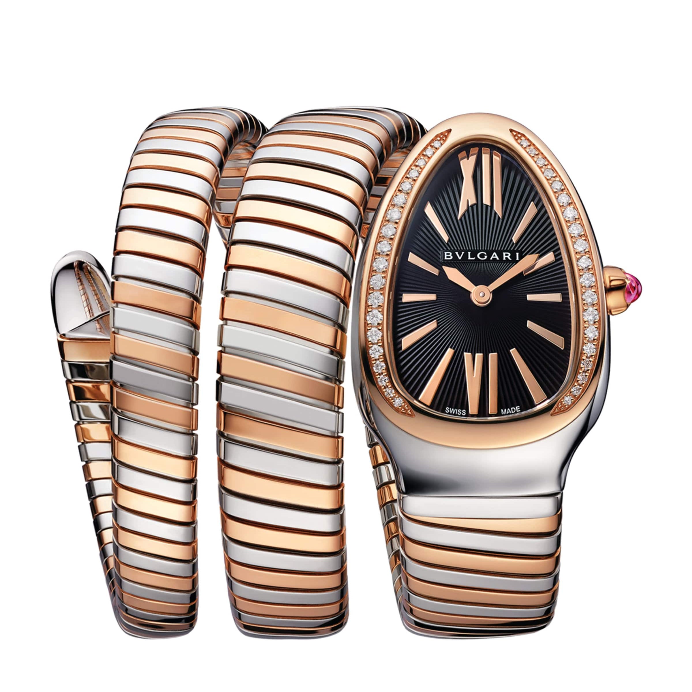Stainless Steel, Rose Gold and Diamond Serpenti Tubogas Watch 35mm