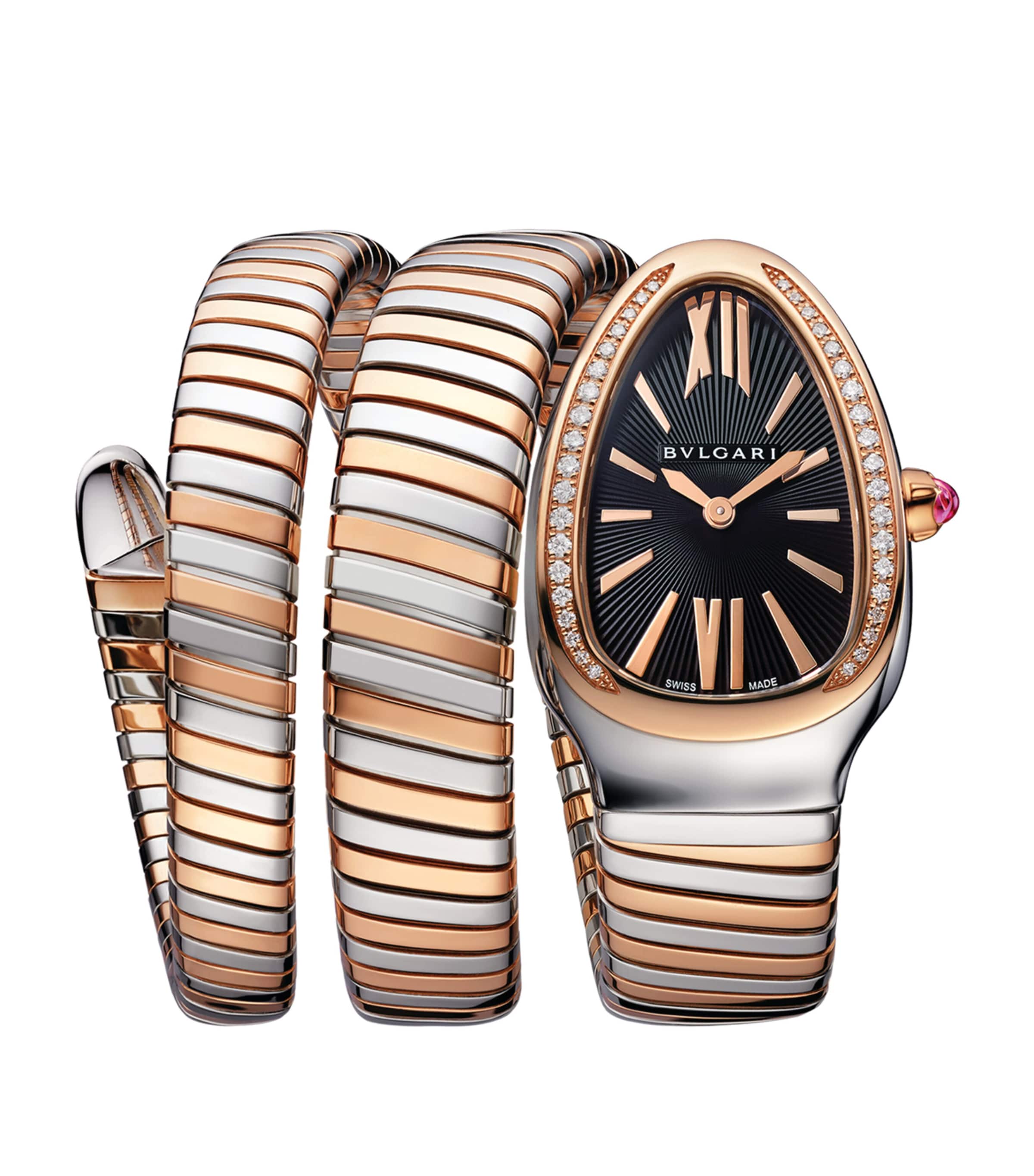 Stainless Steel, Rose Gold and Diamond Serpenti Tubogas Watch 35mm