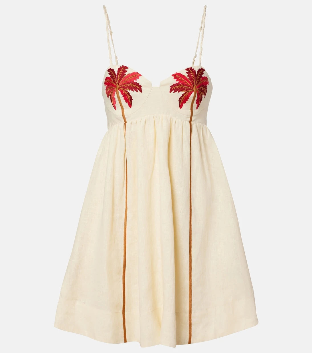Farm Rio - Coconut Tree embroidered linen minidress