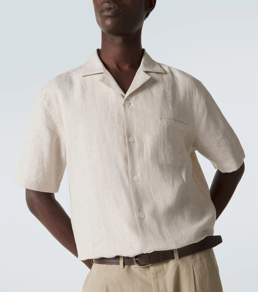 Fedeli - Striped linen bowling shirt