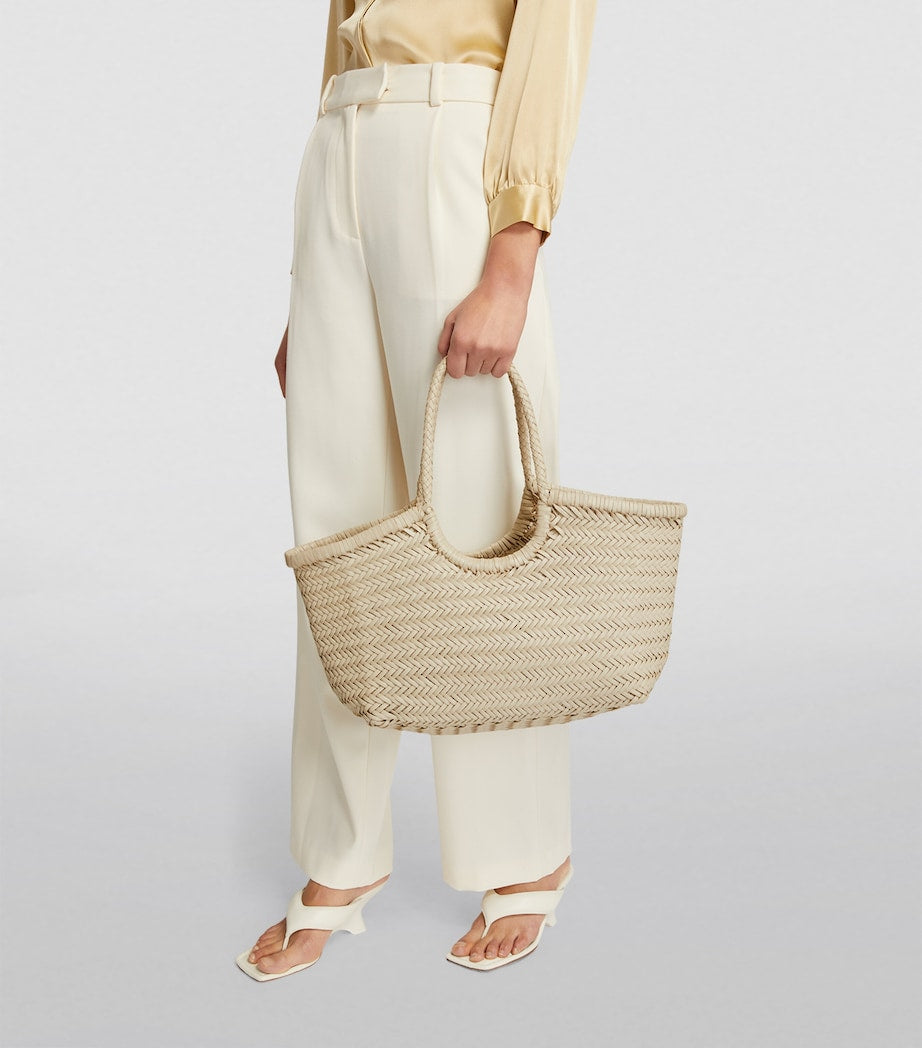 Ivory Large Leather Woven Nantucket Tote Bag
