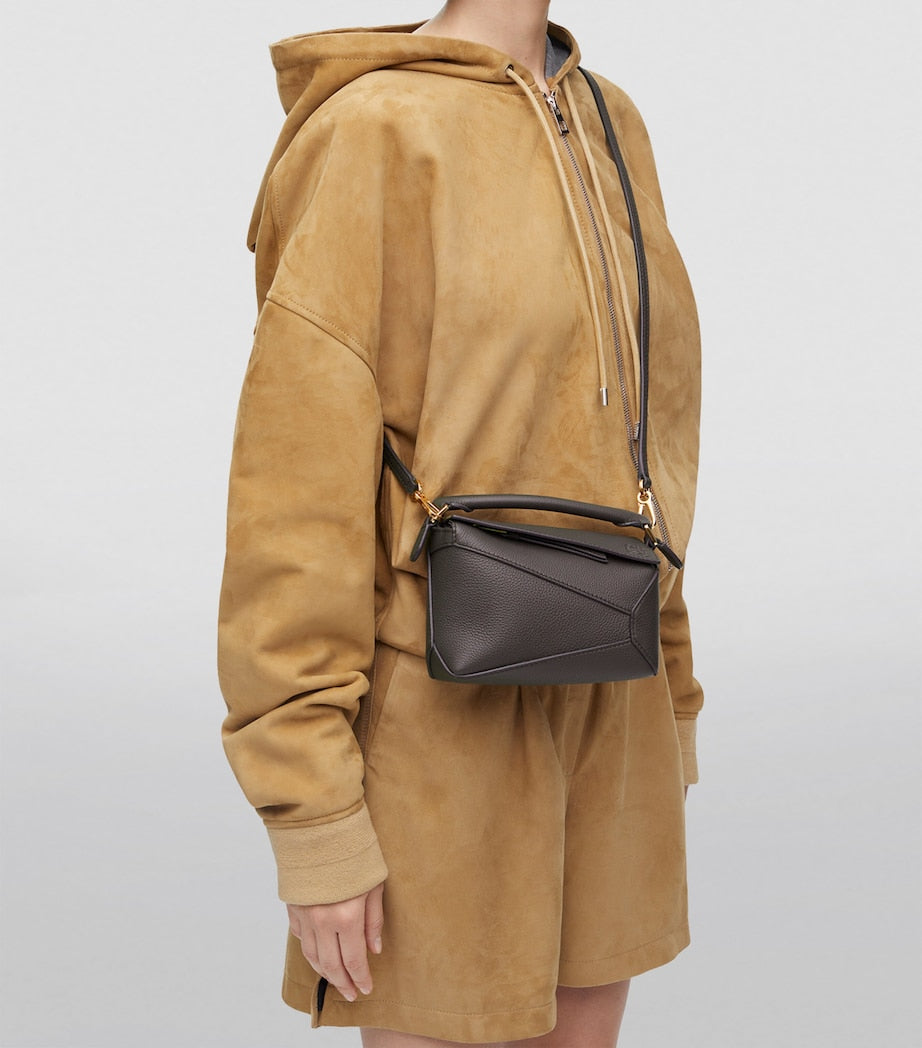 LOEWE Grey Mini Leather Puzzle Edge Top-Handle Bag