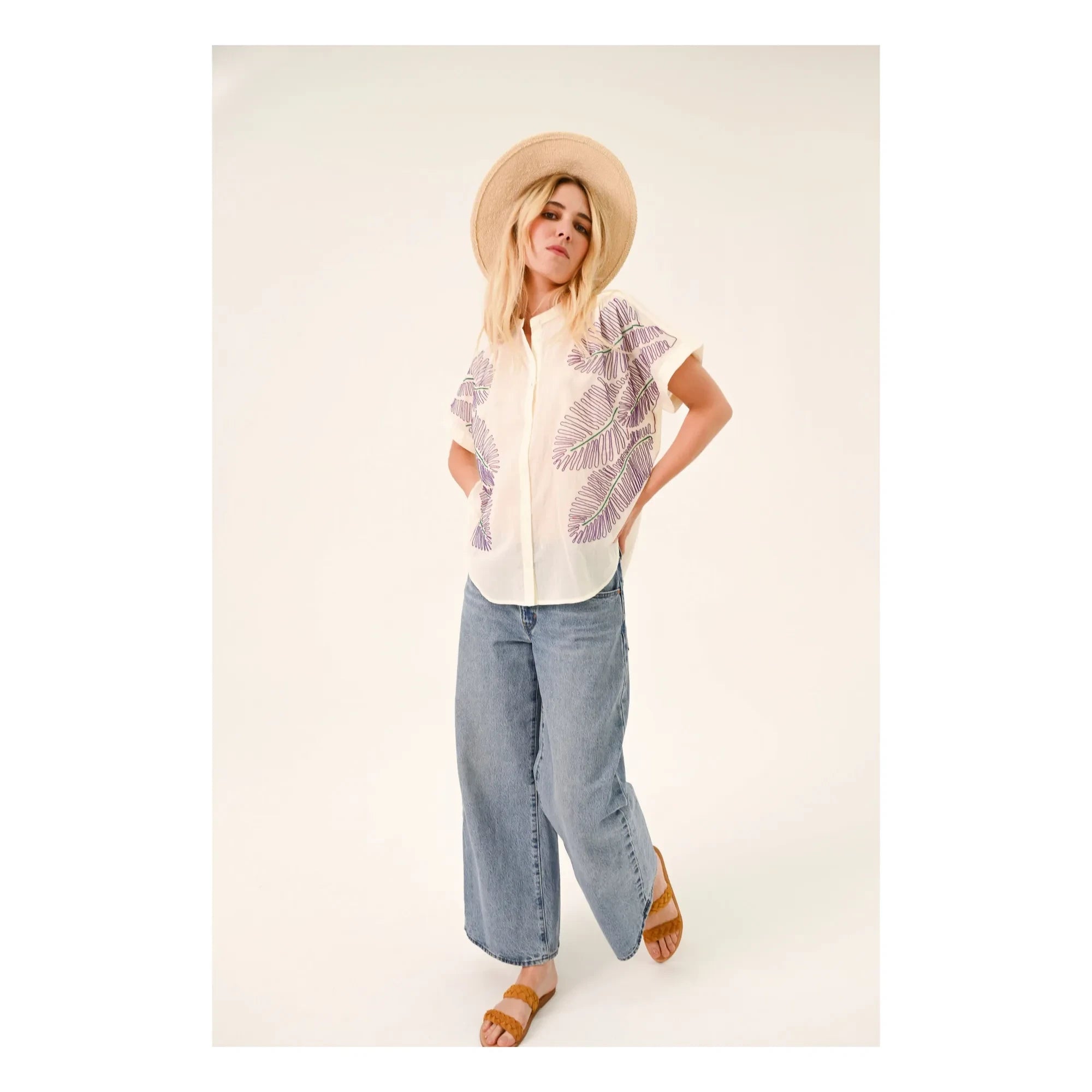 Sacrécoeur - Maya Taro embroidered blouse Cotton voile | White