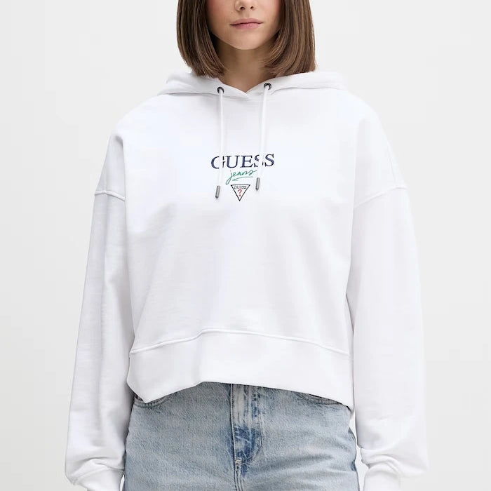 Guess Jeans kadın pamuklu kapüşonlu sweatshirt