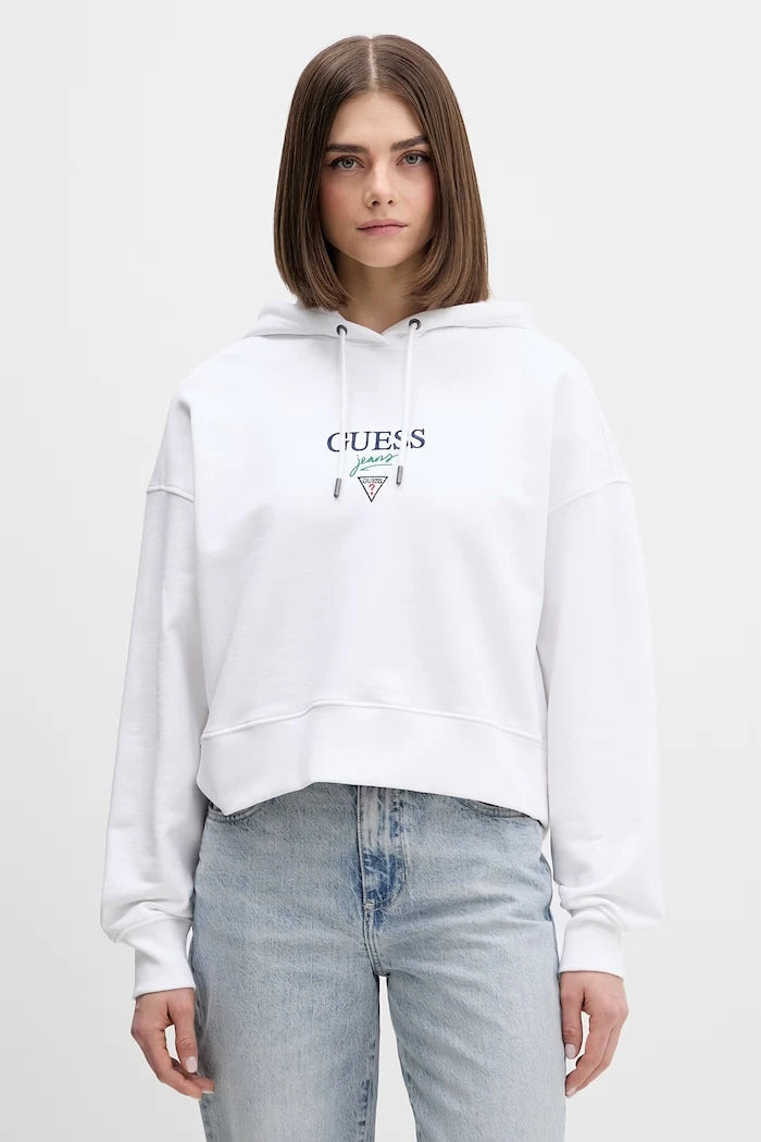 Guess Jeans kadın pamuklu kapüşonlu sweatshirt