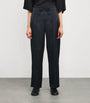 Blue Double-Waistband Tailored Trousers