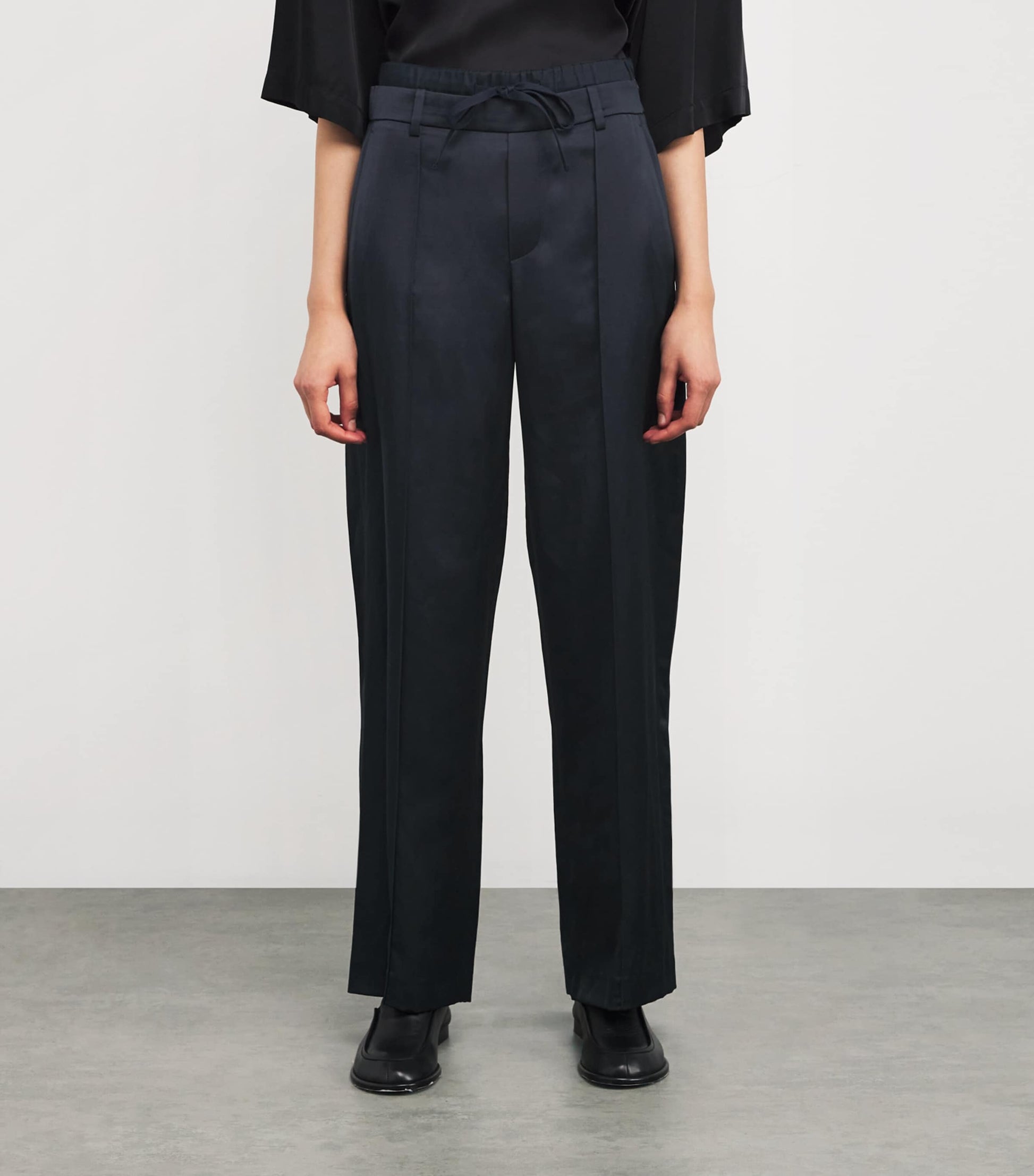 Blue Double-Waistband Tailored Trousers