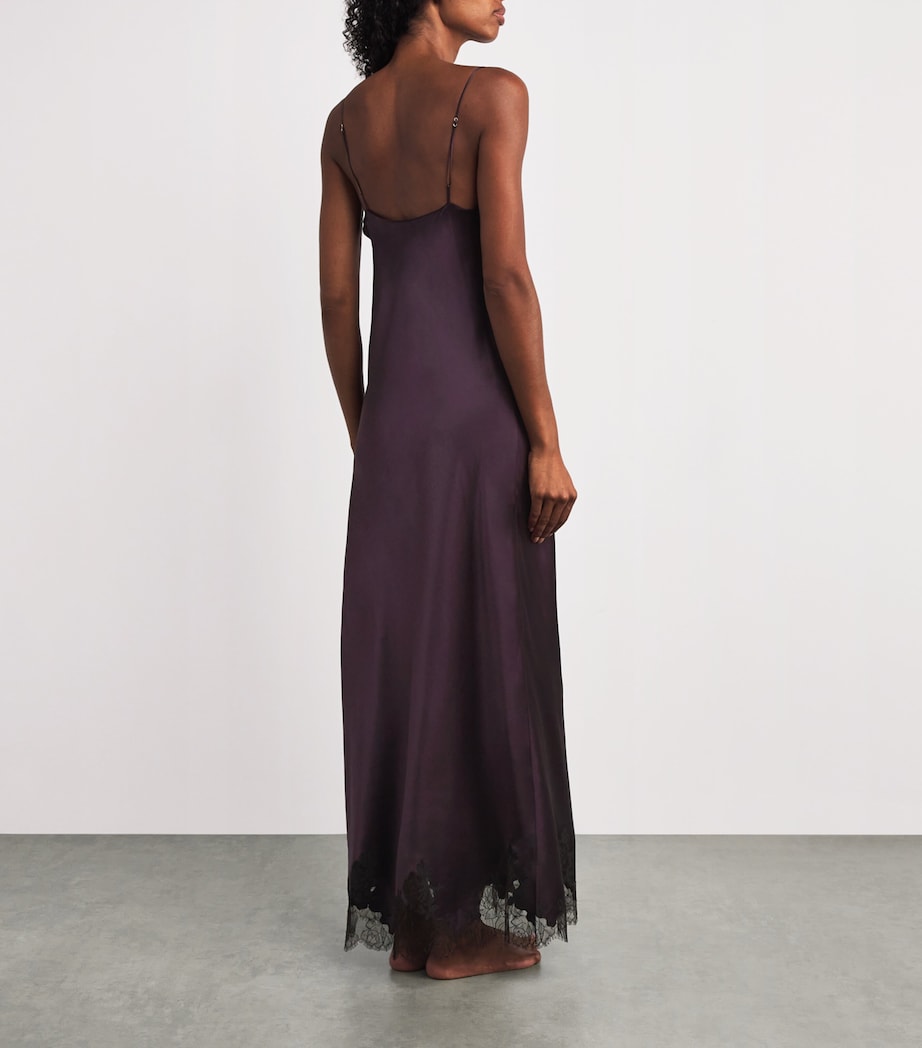 Silk Lace-Detail Long Slip Dress PRUGNE/EBENE