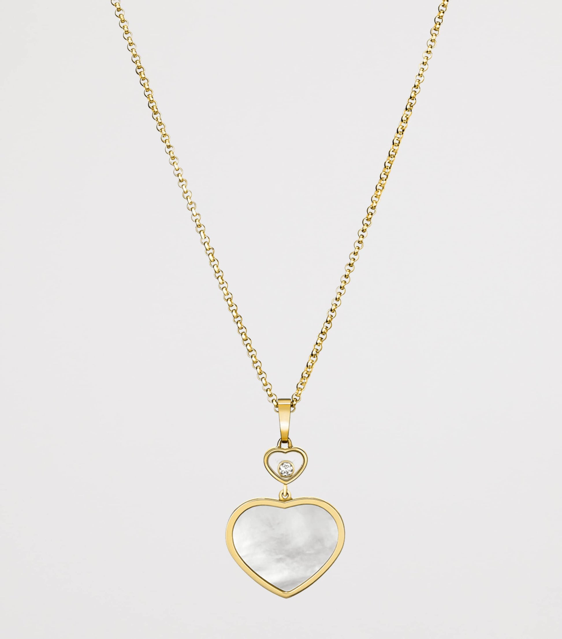 Yellow Gold, Diamond and Mother-of-Pearl Happy Hearts Pendant Necklace