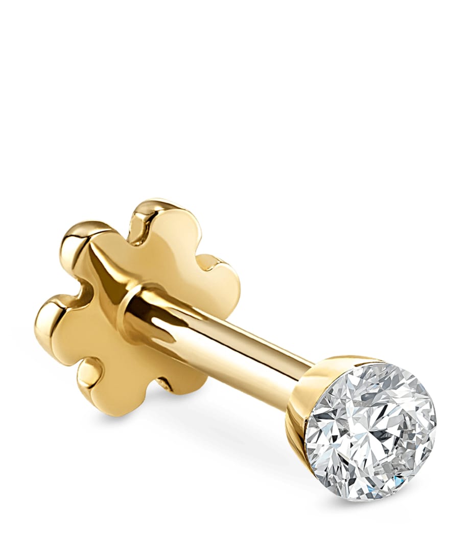 Yellow Gold Invisible Set Diamond Threaded Stud Earring (1.5mm)