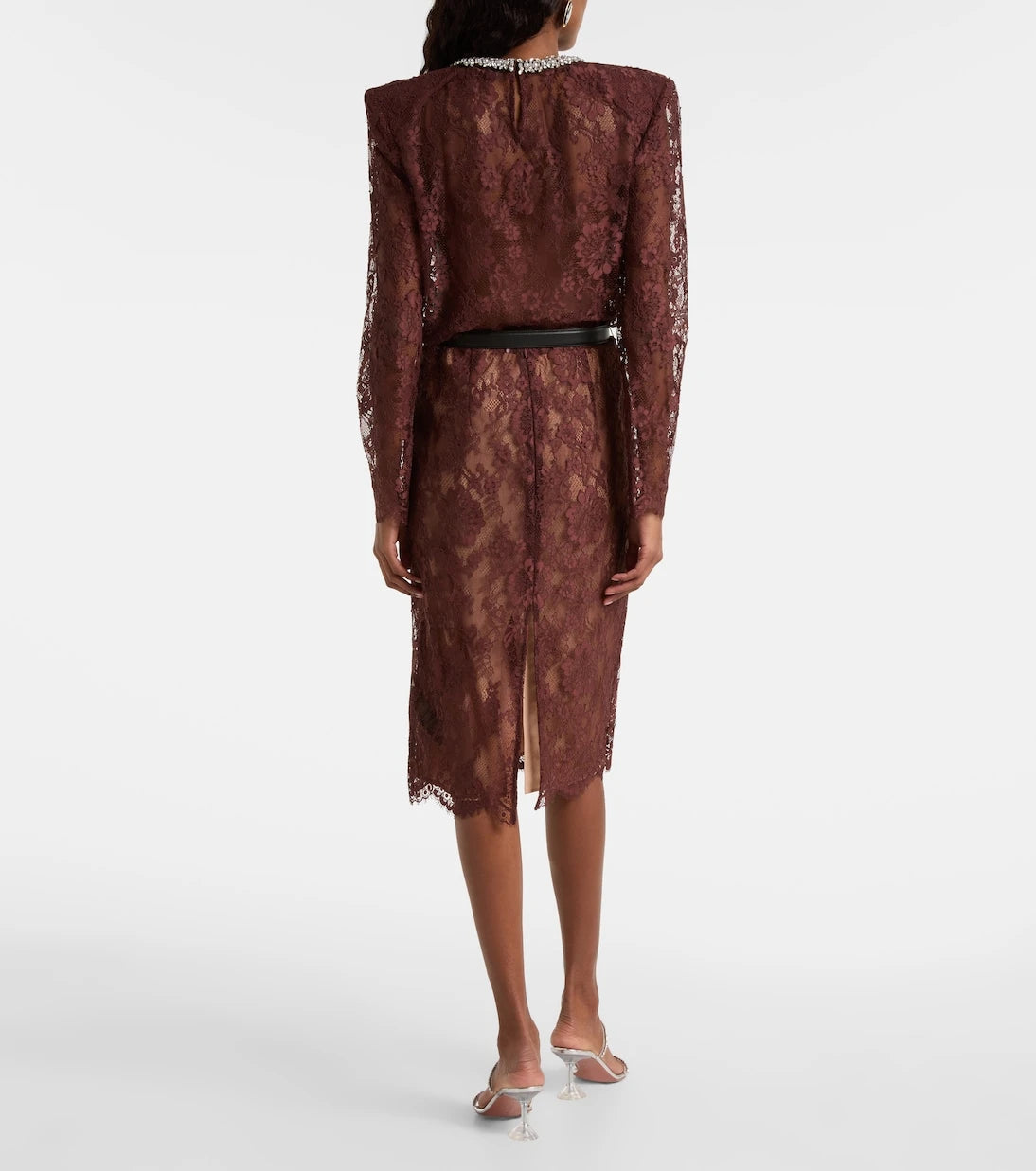 Self-Portrait - Belted floral lace midi skirt