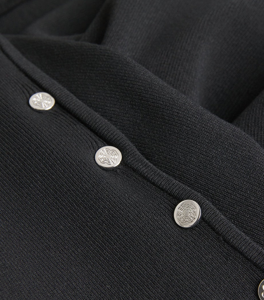 Maje Black Ribbed Press-Stud Midi Dress