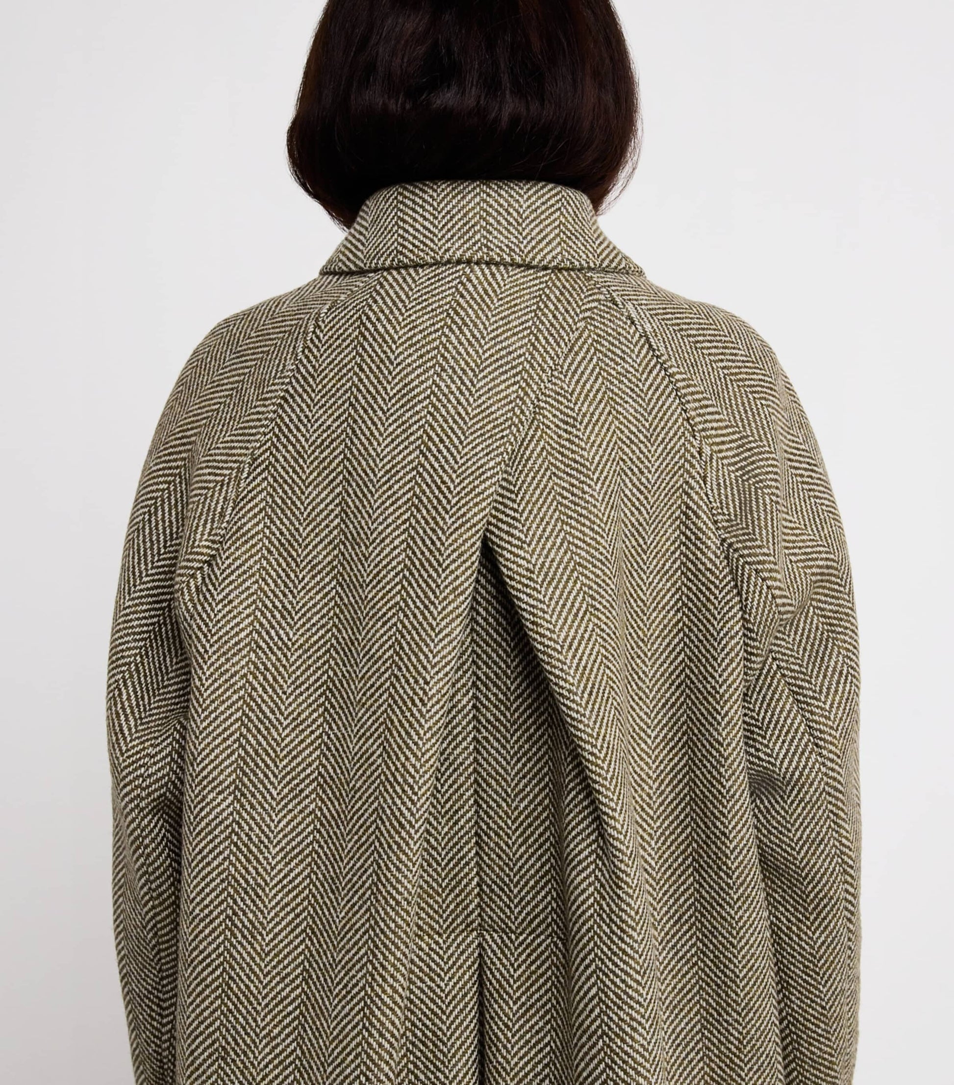 Green Wool-Blend Herringbone Coat