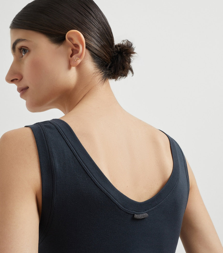 Brunello Cucinelli Blue Stretch-Cotton Scoop-Neck Tank Top