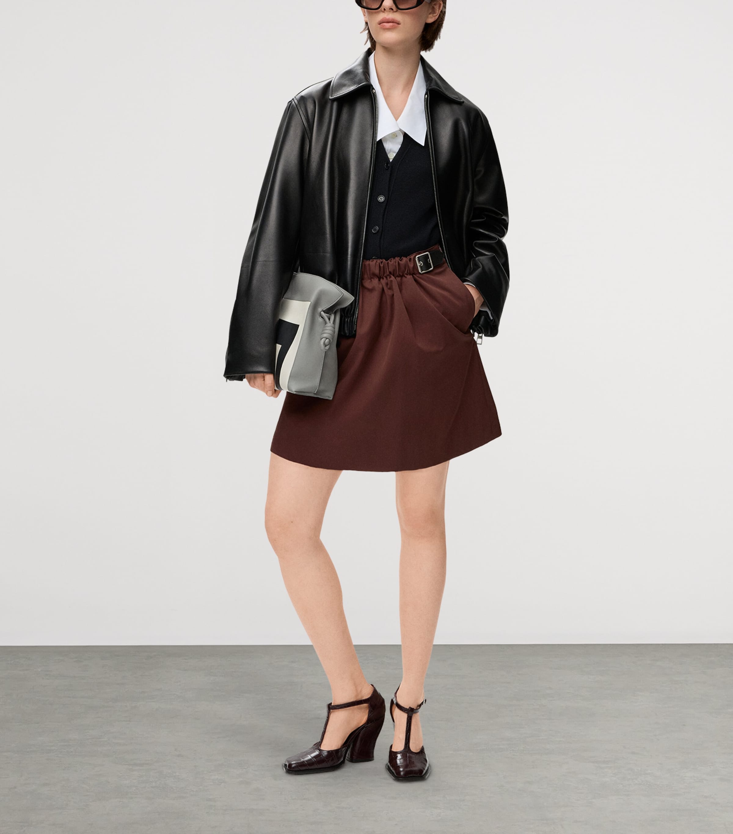 LOEWE Brown Cotton-Silk Buckled Mini Skirt