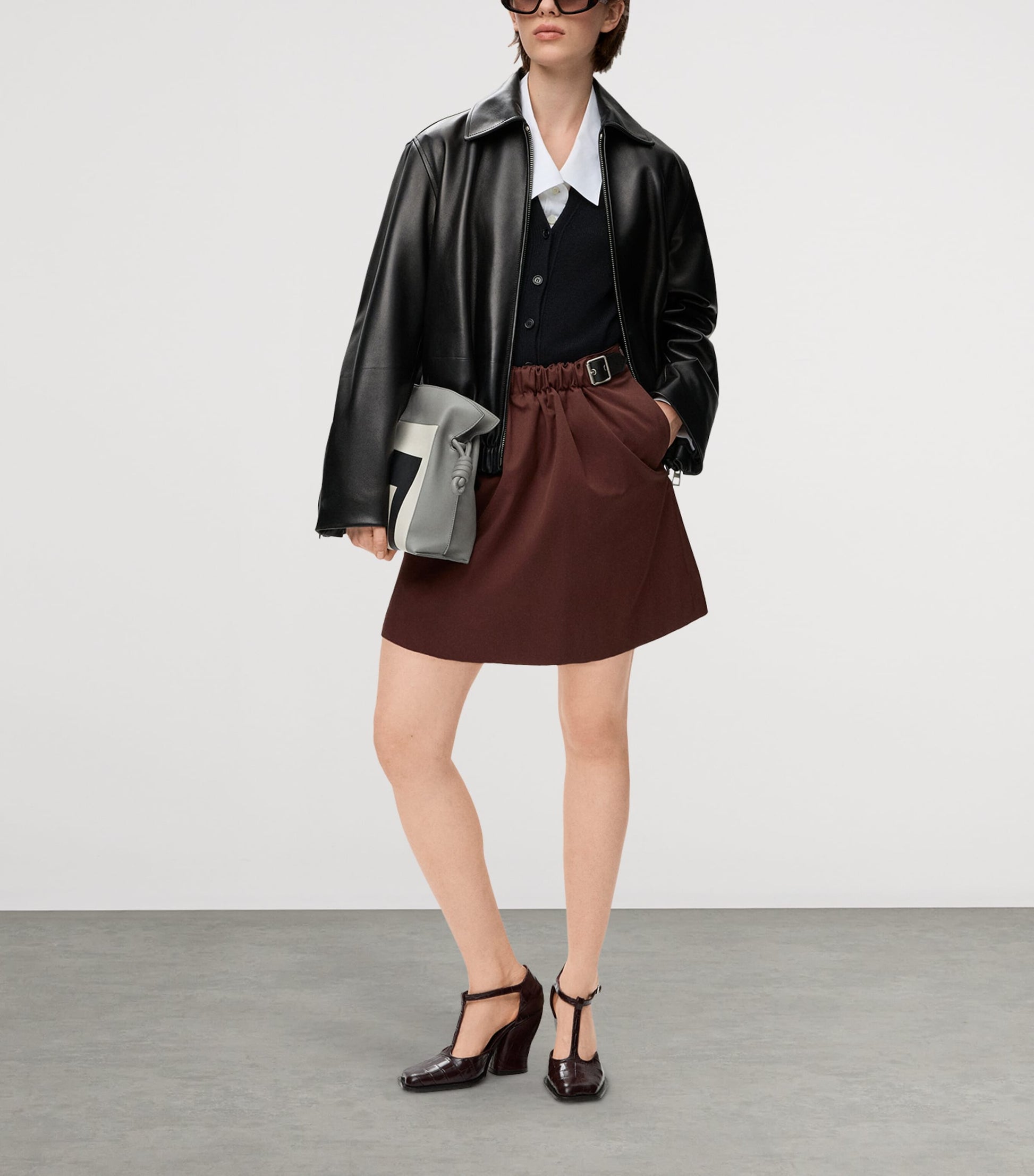 LOEWE Brown Cotton-Silk Buckled Mini Skirt
