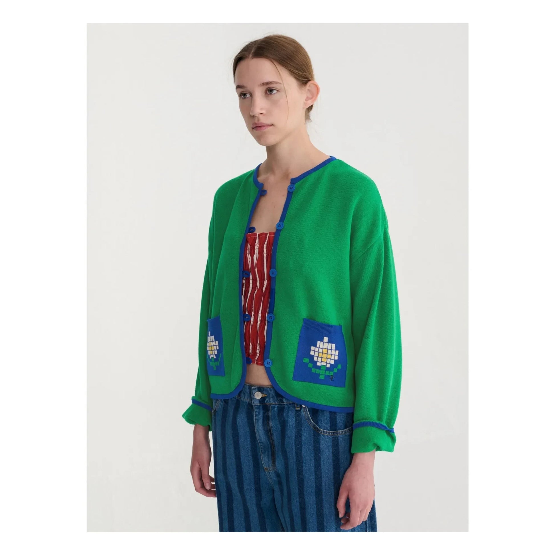 Bobo Choses - Pixel Daisy organic cotton cardigan | Green