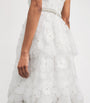 Self-Portrait White Tulle Embellished Tiered Midi Dress