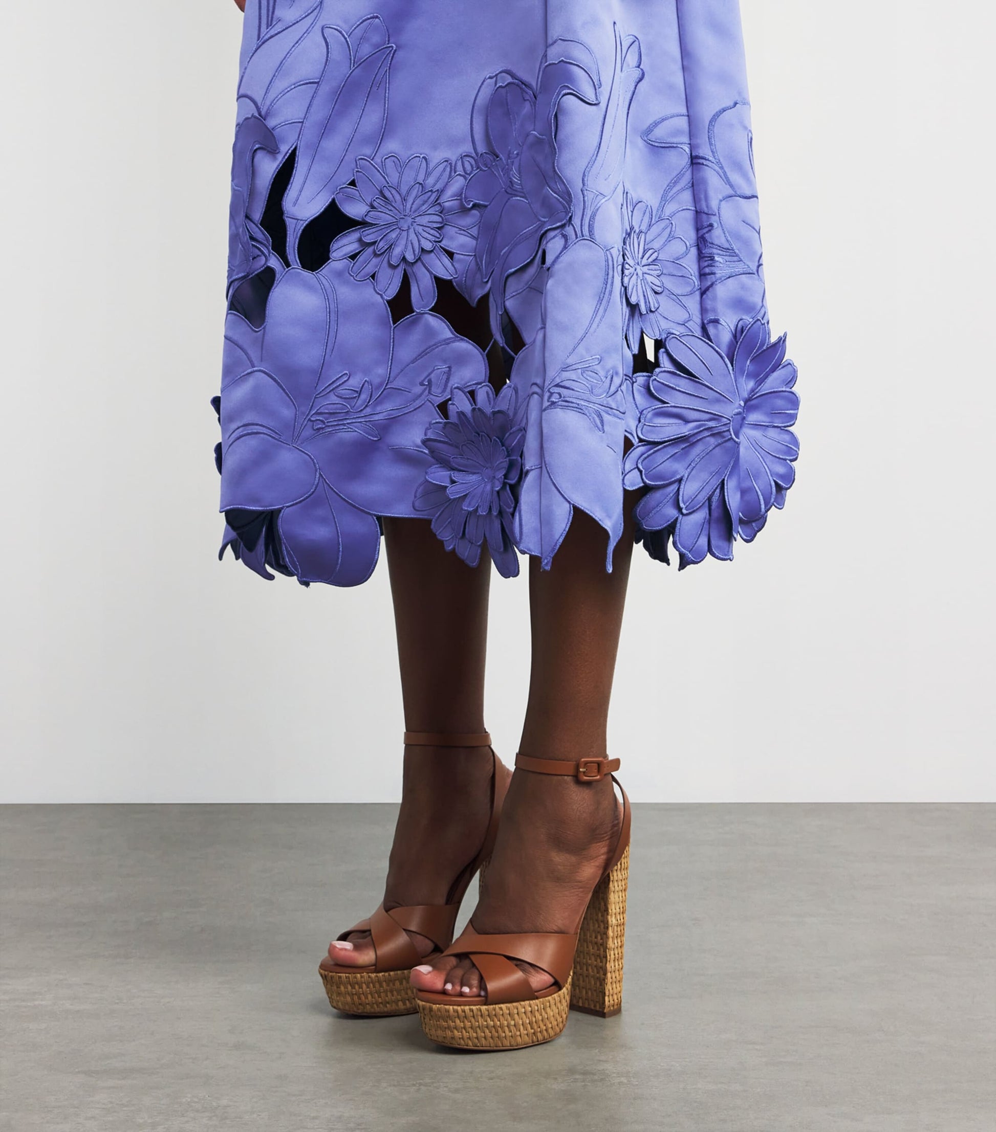 LEO LIN Blue Floral-Appliqué Caroline Midi Dress