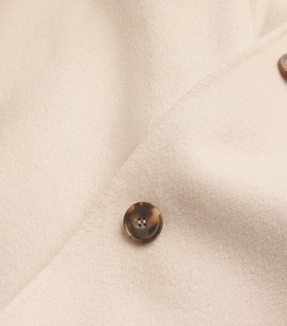 Yves Salomon Beige Wool-Cashmere Fur-Trim Cape Coat