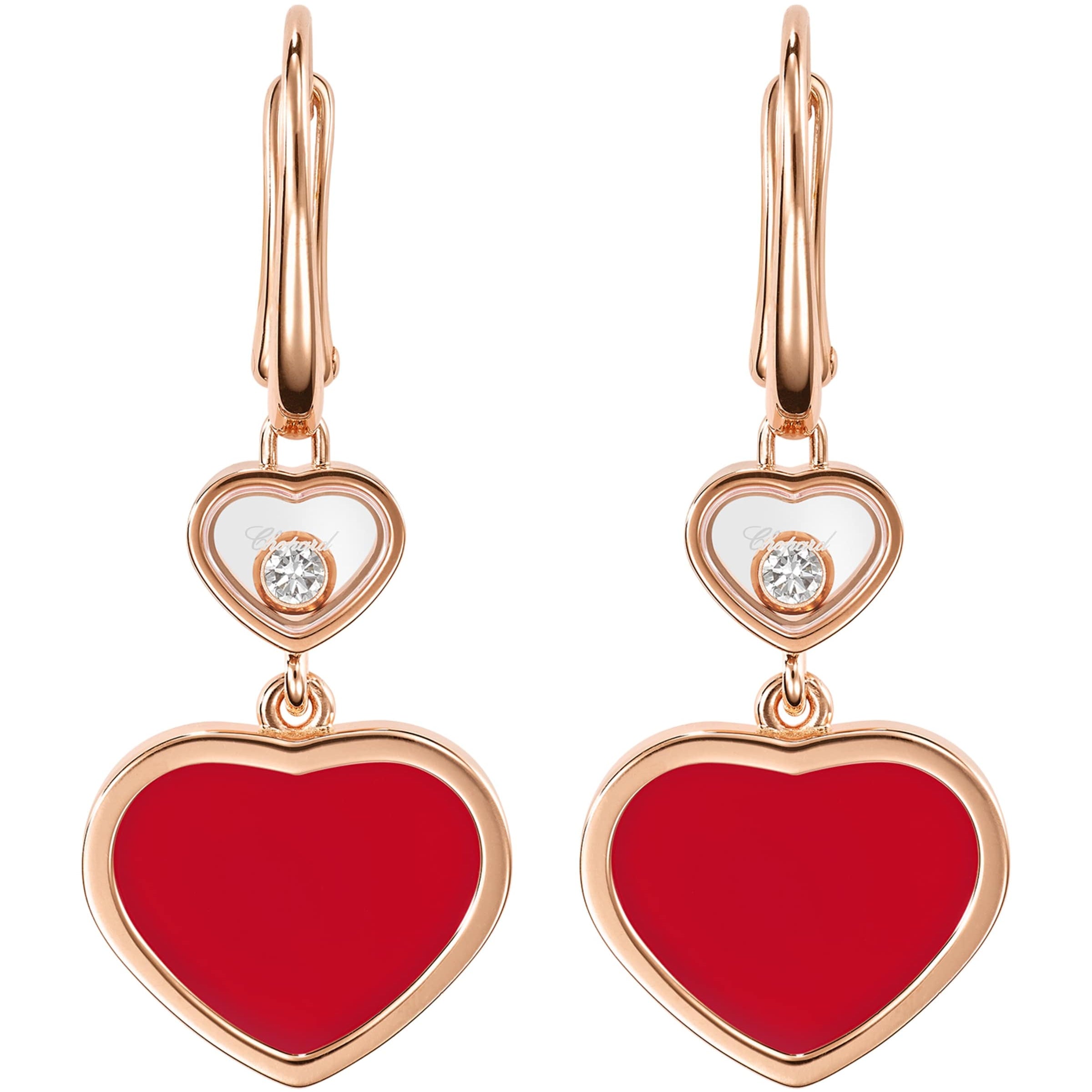 Rose Gold, Carnelian and Diamond Happy Hearts Earrings