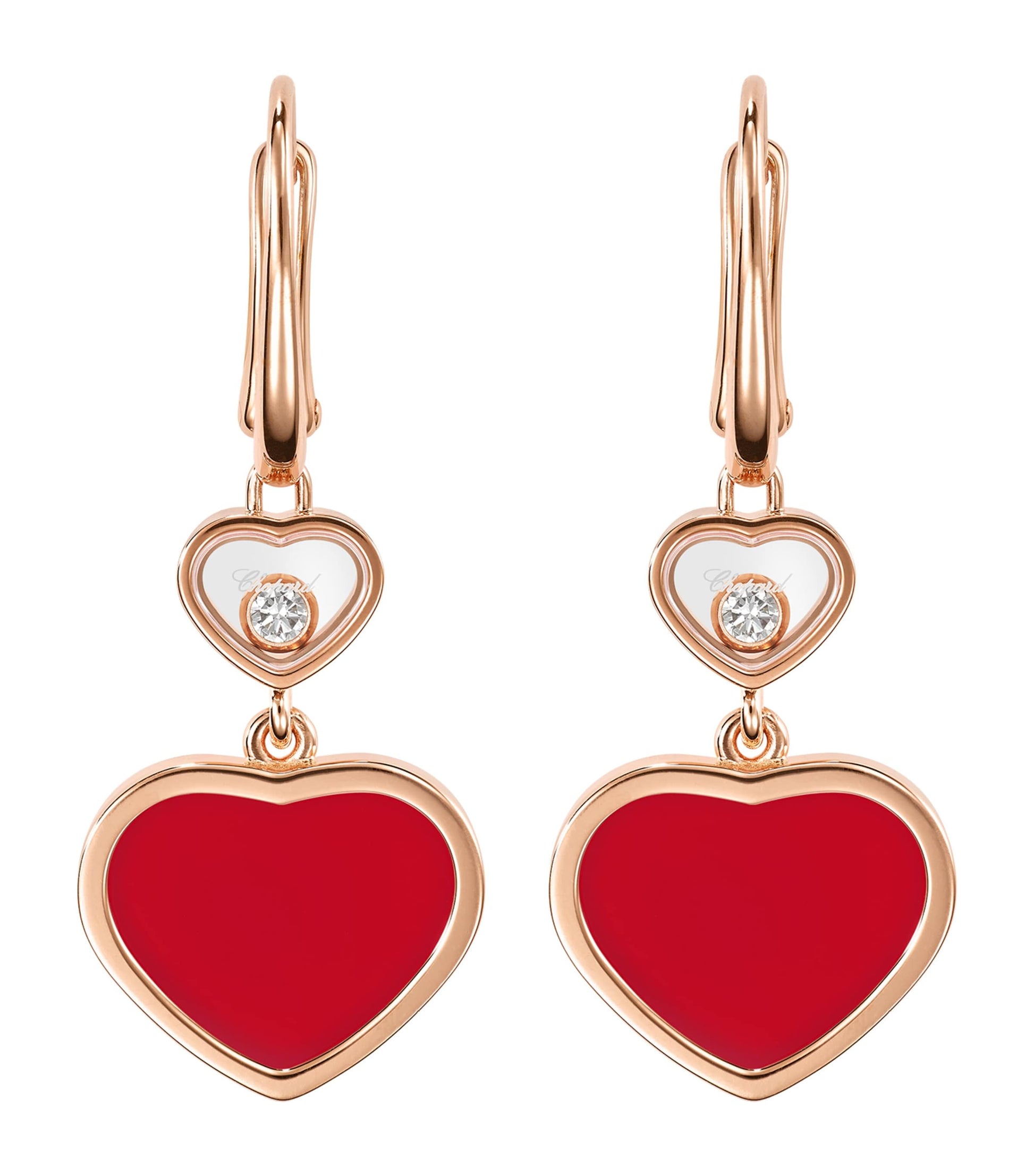 Rose Gold, Carnelian and Diamond Happy Hearts Earrings
