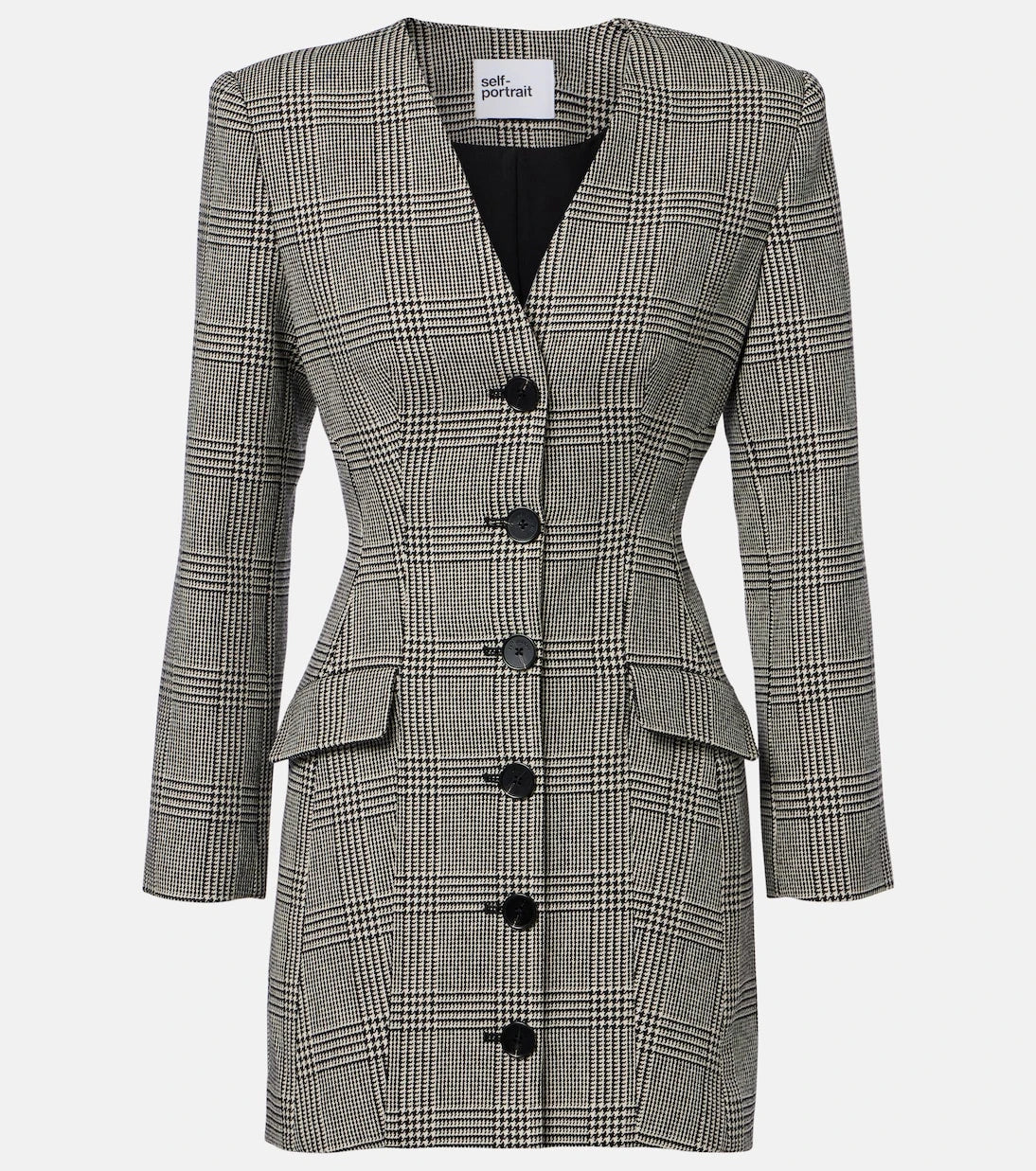 Self-Portrait - Checked wool-blend minidress