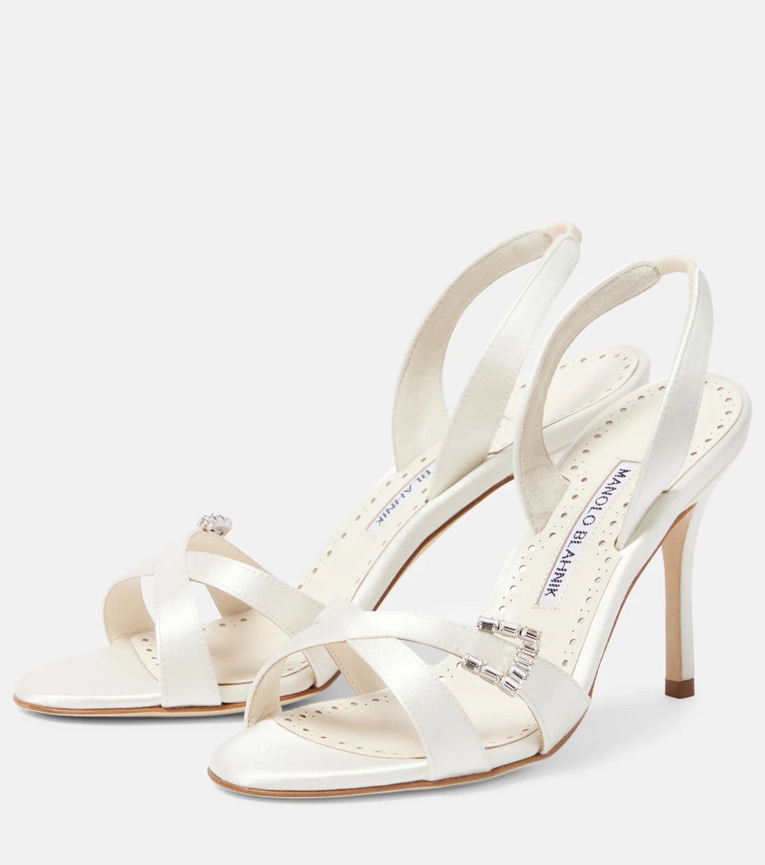 Manolo Blahnik - Ramisli embellished satin slingback sandals