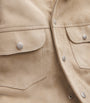 Beige Suede Trucker Shirt Jacket