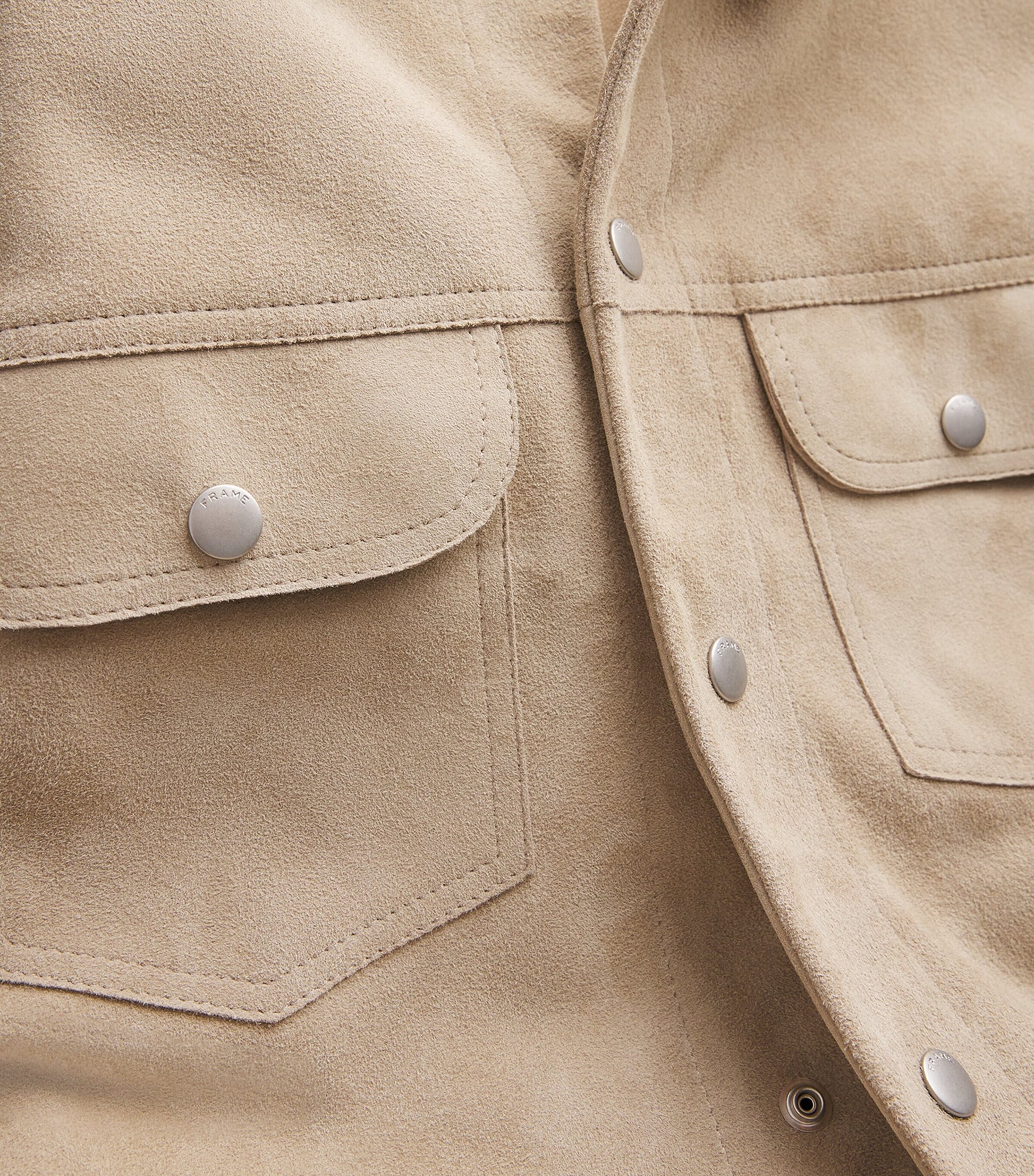 Beige Suede Trucker Shirt Jacket