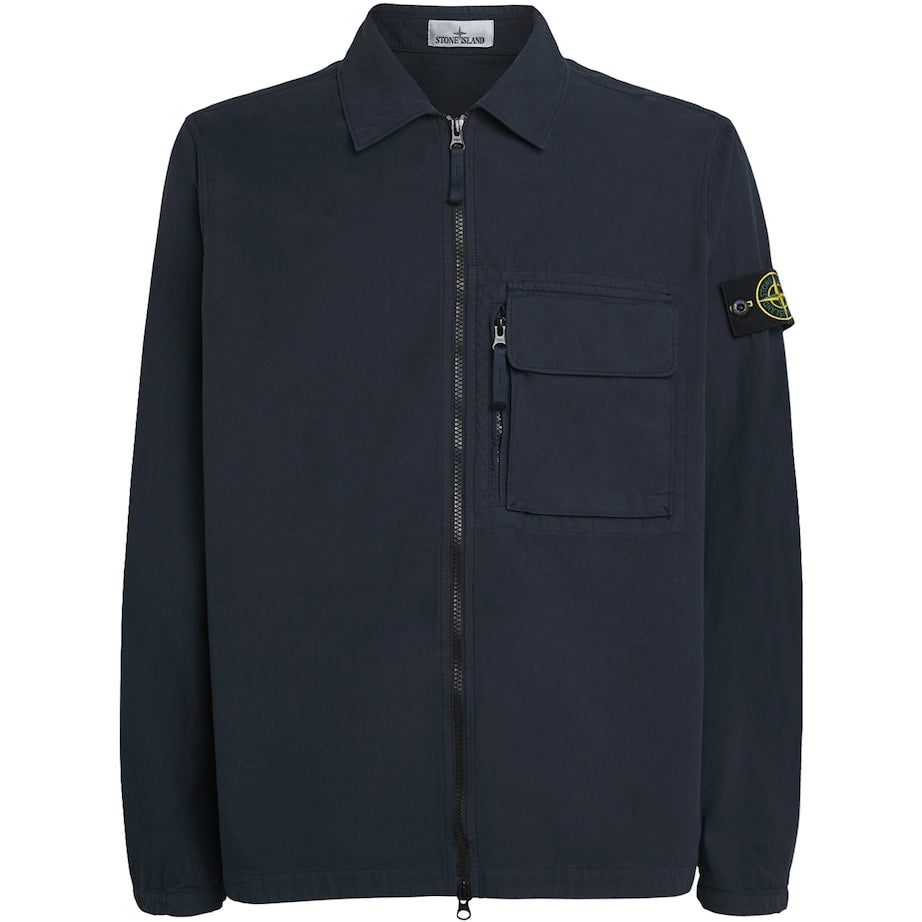 Stone Island Navy Cotton 2-Way Zip Overshirt