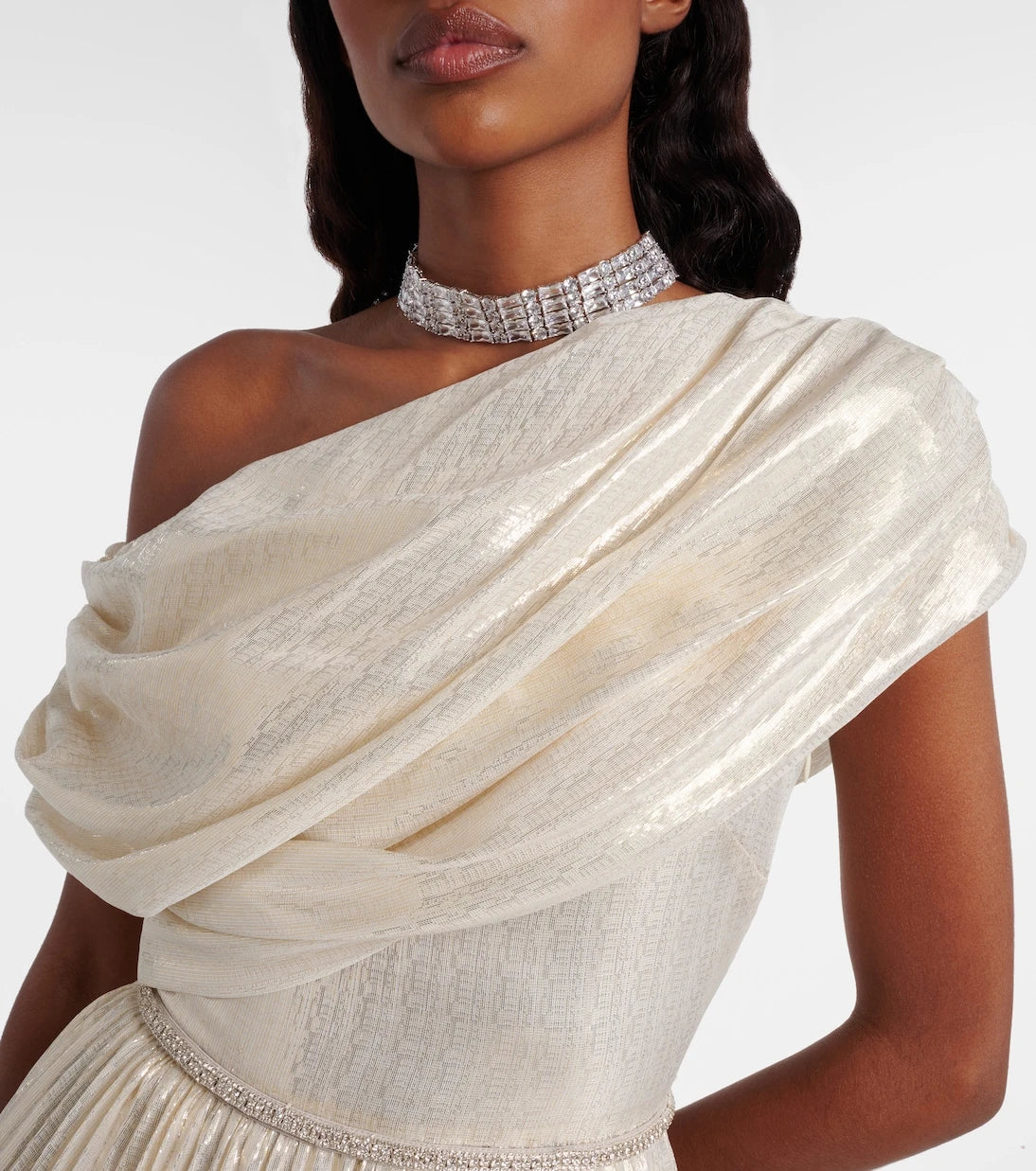 Self-Portrait - Asymmetric draped silk-blend chiffon maxi dress