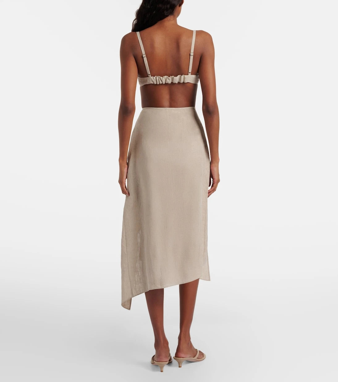 Coperni - Floral-appliqué asymmetric linen midi skirt