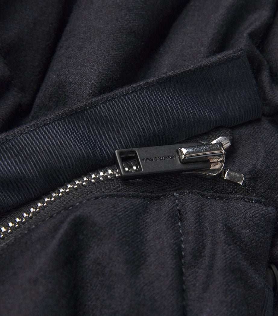 Yves Salomon Navy Wool-Silk Green Storm System Mink-Trim Puffer Jacket