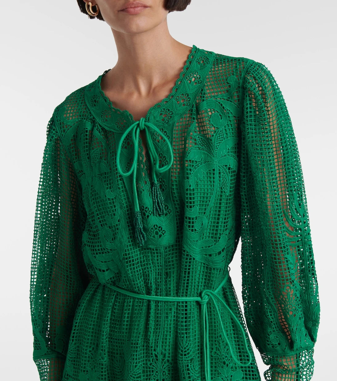 Farm Rio - Tropical Flight Green guipure minidress