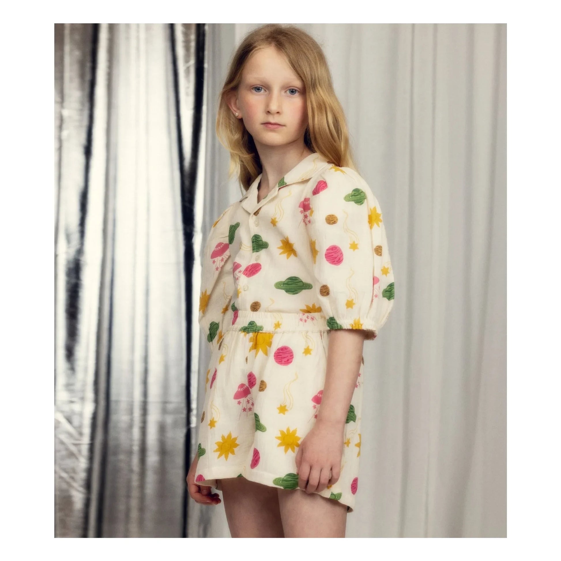 Mini Rodini - Espace shorts Organic cotton gauze | Ecru