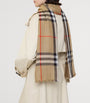 Beige Wool-Silk Reversible Check Scarf