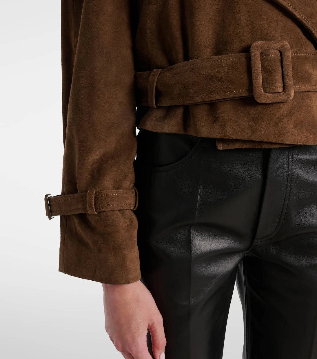 Nour Hammour - Hatti belted cropped suede trench coat