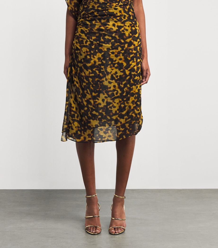 Multi Silk Ruched Midi Skirt