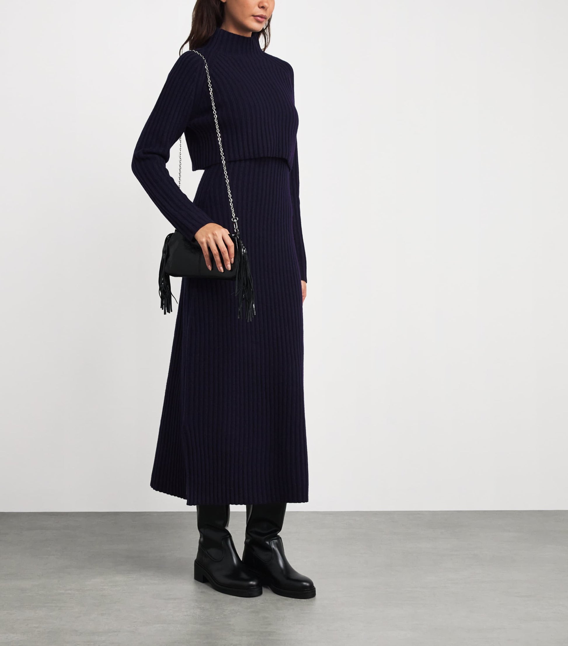 Wool Ribbed Maxi Dress NAVY