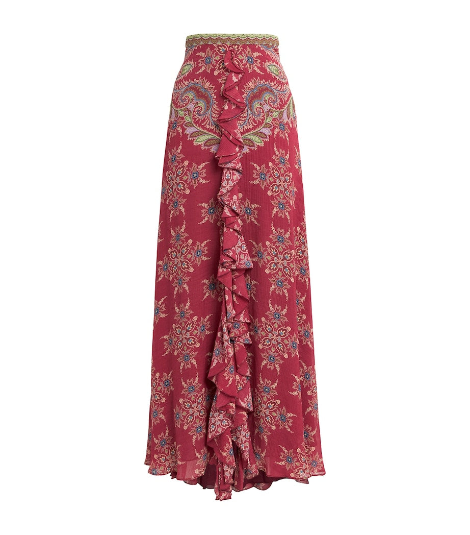 Etro Red Ruffled Maxi Skirt