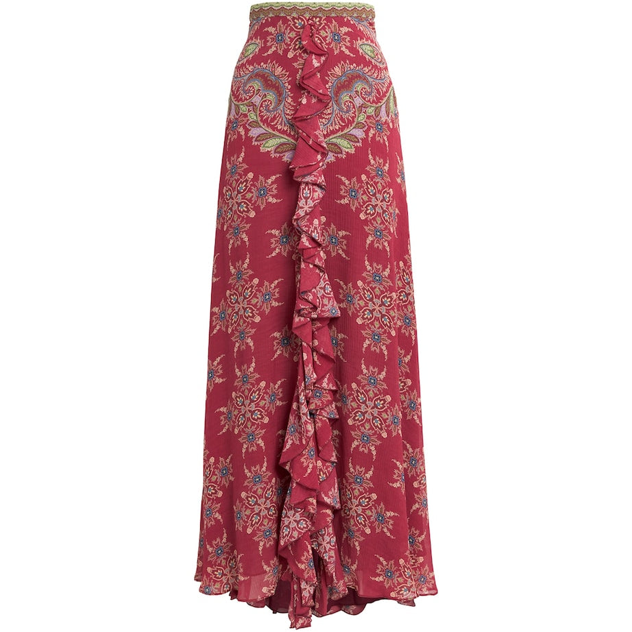 Etro Red Ruffled Maxi Skirt