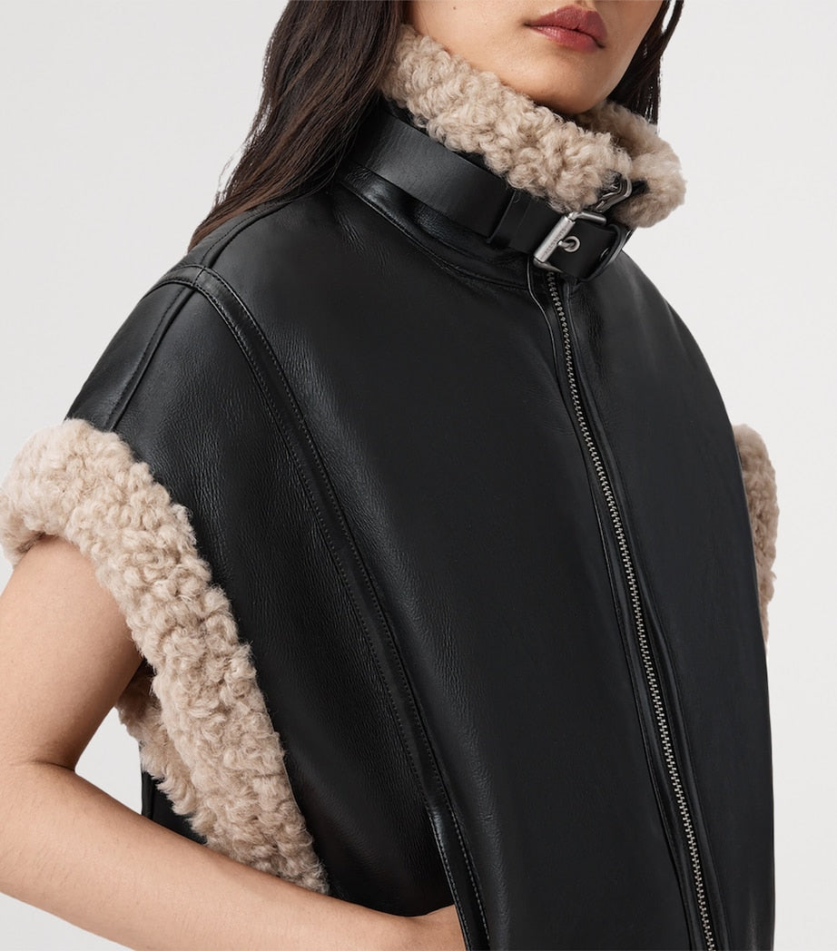 AllSaints Black Reversible Shearling Marlin Gilet