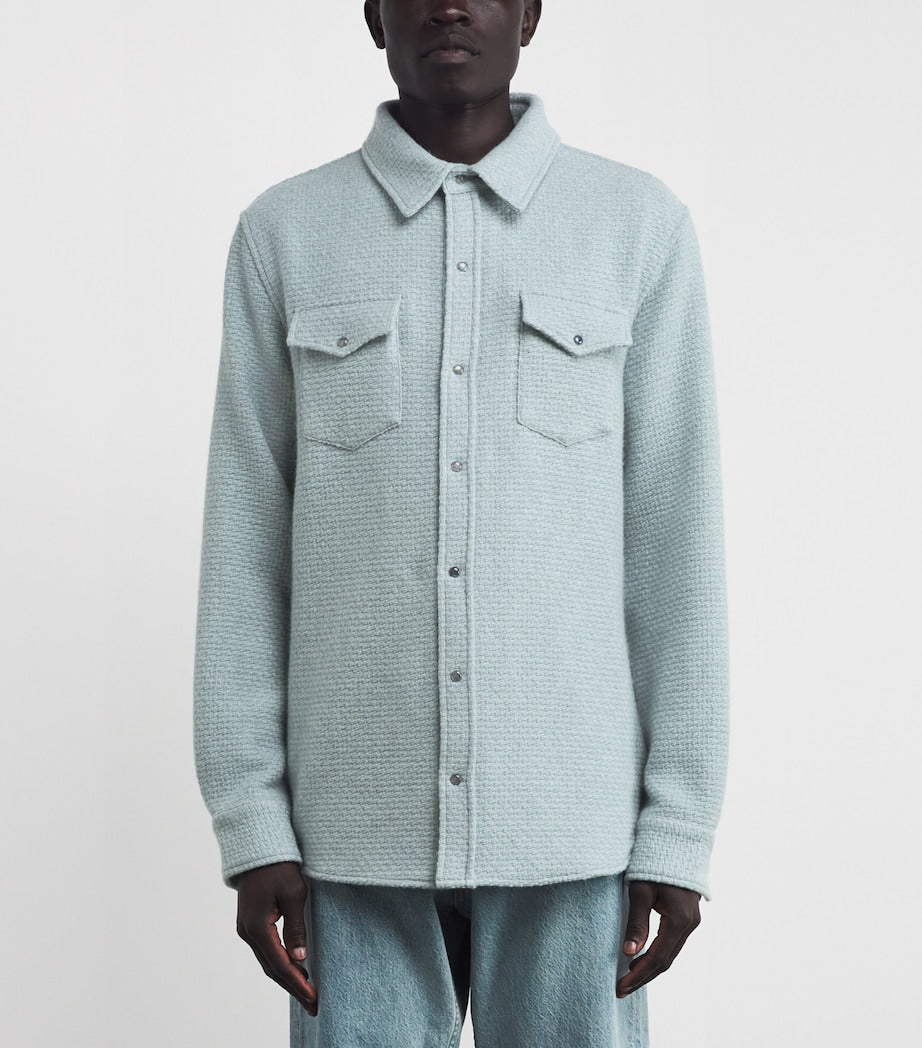 Blue Cashmere Waffle-Knit Overshirt