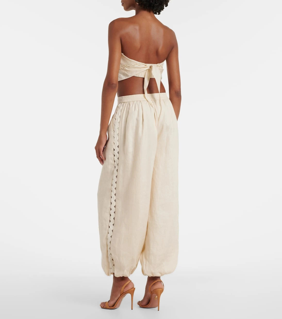 Simkhai - Lace-trimmed linen-blend wide-leg pants